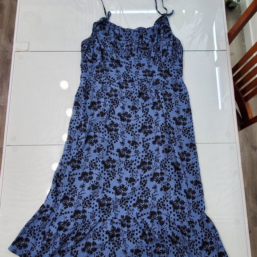 Adore Me Womens Dress XL Dark Blue with Black Flowers Summer Sundress Th…